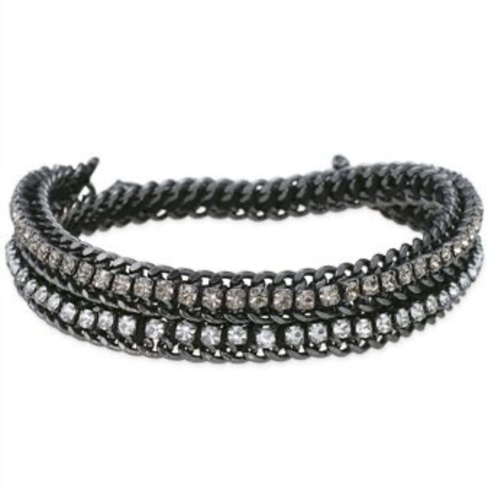 Stella & Dot Black Rhinestone Cupchain Bracelet
